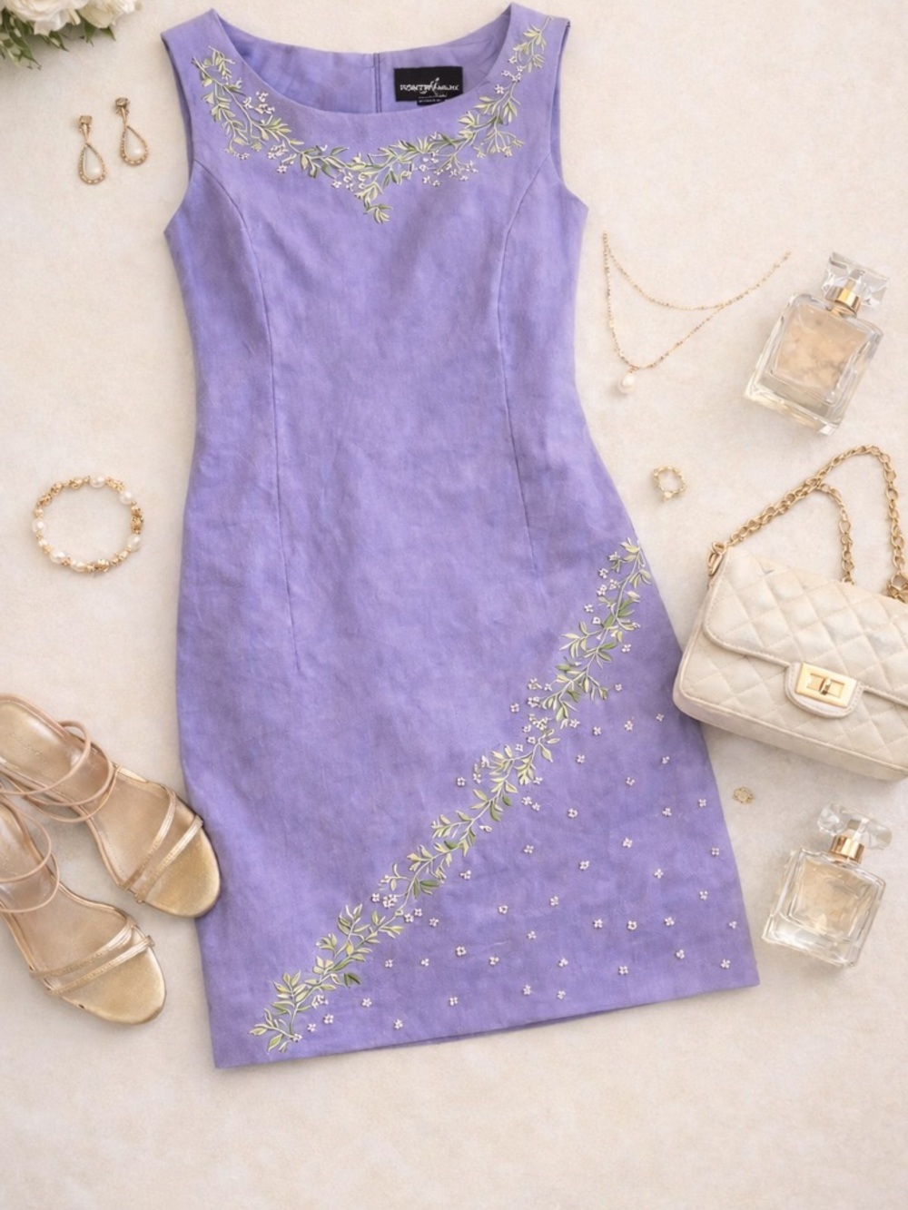 Positive Attitude Lavender Embroidered Sheath Dress Size 10- spring wedding